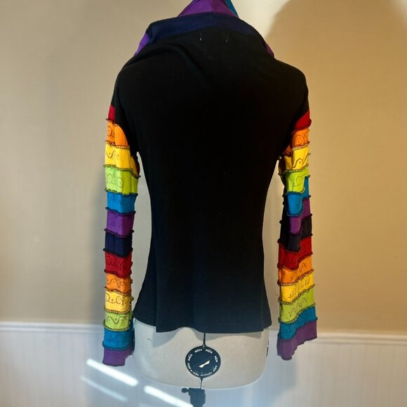 The Collection Royal Nepal Rainbow Patch Hand-Painted Sweatshirt | S (32" Bust) - Picture 6 of 11